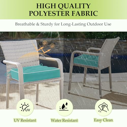 HARBOREST Outdoor Chair Cushions Set of 2, Tufted Patio Chair Cushions with Ties, Square Corner Outdoor Cushions for Patio...