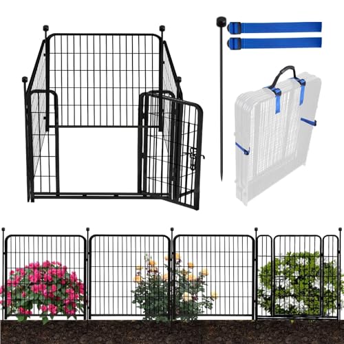 ADAVIN 48 in(H) Garden Fence, Low Threshold Door, Yard Fence for Dogs, 4 Panels Total 8.9 Ft(L) Garden Fencing Animal Barr...