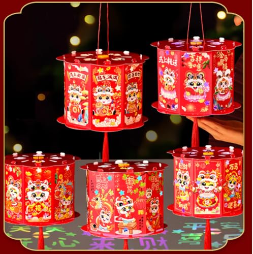 4pcs Red Chinese Festival Lantern Hanging Paper Lantern DIY for Chinese New Year Traditional Hand Made Lanterns Festival H...