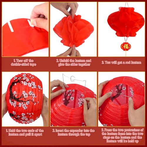 33Pcs Chinese Japanese Paper Lantern New Year Decorations 2026, Lunar New Year Lanterns Decoration, Red White Cherry Bloss...