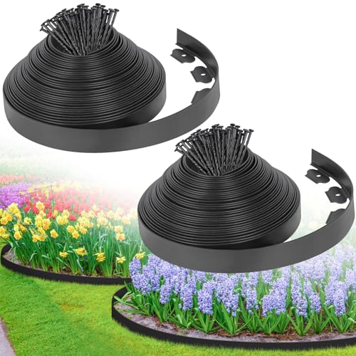 2-Inch x 100 FT Landscape Edging Border with 150 Stakes, Plastic Edging for Landscaping Garden Edging Border, Flexible Lan...
