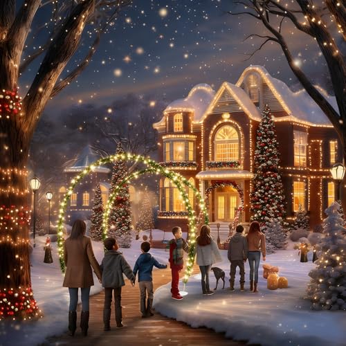 Janinka 3 Sets 10 FT Christmas Archway Outdoor LED String Lights Xmas Outdoor Arches Decor Xmas Arch Pathway Markers for H...