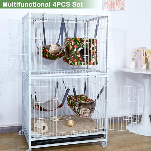 Glittme Ferret Hammock 4 Pack Ferrets Cage Accessories Washable Rat Hammock on Ferrets Cage Soft Guinea Pig hammocks for R...