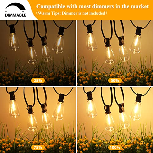 Brightever LED Outdoor String Lights 100FT Patio Lights with 52 Shatterproof ST38 Vintage Edison Bulbs, Outside Hanging Li...