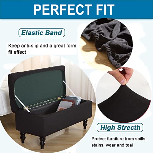 ANWUCHEN Rectangle Ottoman Cover - Stretch Storage Slipcover With Elastic Bands and Ties, Removable Bench Cover, Jacquard ...