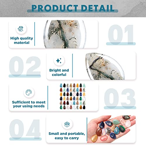 Nuenen 50 Pieces Worry Stones for Anxiety Teardrop Crystal Bulk 0.9 Inch Waterdrop Gemstone Thumb Healing Stress Pocket St...