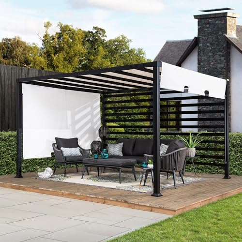 SUNJOY Outdoor Pergola 10 x 12 ft. Steel Pergolas with White Adjustable Shade and Privacy Screen for Backyard, Garden Acti...