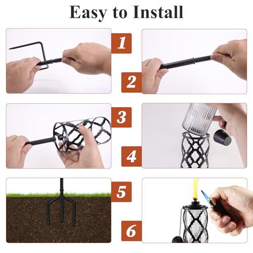 MQKIWAO 4 Pack Glass Citronella Torches, 16 oz Garden Torches for Outside, 55 inch Outdoor Clear Glass Citronella Torches ...