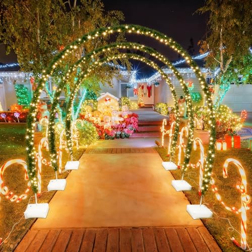 Janinka 3 Sets 10 FT Christmas Archway Outdoor LED String Lights Xmas Outdoor Arches Decor Xmas Arch Pathway Markers for H...