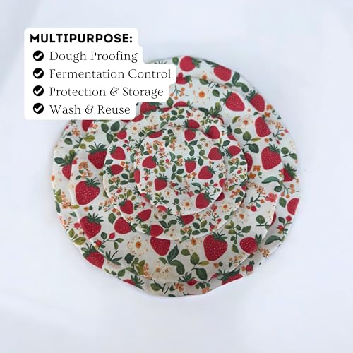 (4-Pack) Sourdough Reuseable Jar & Bowl Covers | Cute Baking Gift | 100% Cotton | Washable | Bread Proofing | Kitchen Food...