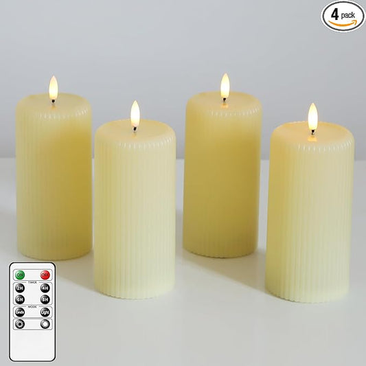 Lezonic 4pcs Flameless Candles with Remote, Battery Operated LED Candles Ivory Plastic, Flickering Electric Pillar Candles...