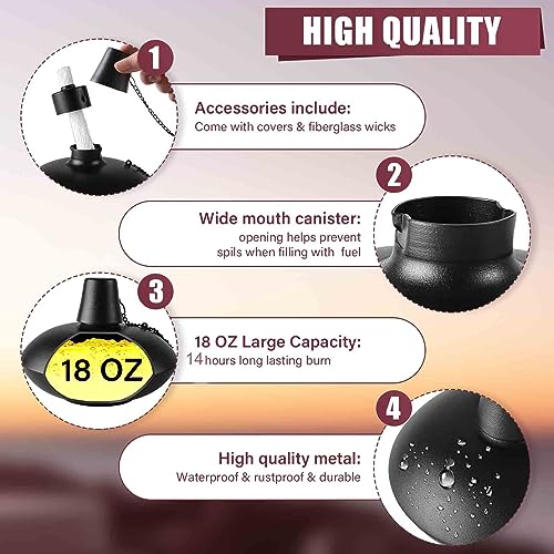 ZSZMFH 6 Pack Metal Table Top Torches,18 oz Citronella Torches for Outside， Refillable Citronella Flame Light Torch with W...
