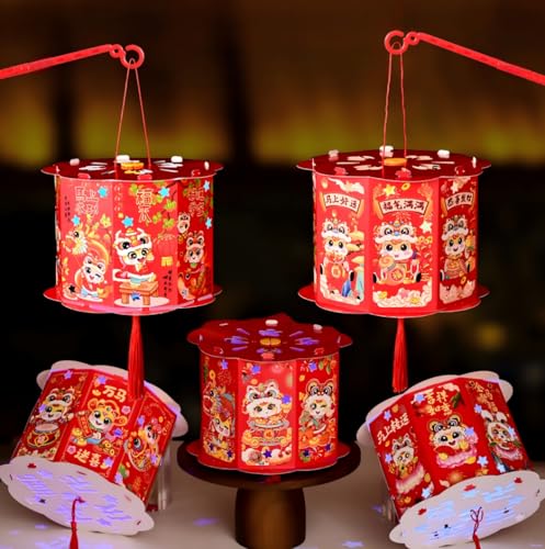 4pcs Red Chinese Festival Lantern Hanging Paper Lantern DIY for Chinese New Year Traditional Hand Made Lanterns Festival H...