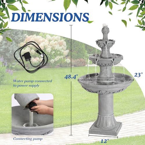 TOBYUL Italian Outdoor Water Fountains Garden Decor - 48.4''H Fountains and Waterfalls Outside, Large Cascading Indoor Flo...