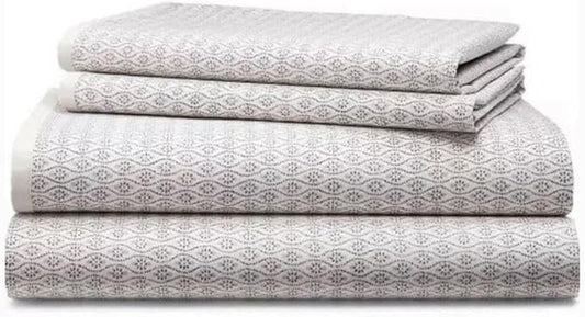 Lauren Ralph Lauren Estella Trellis Grey 4 pc Queen Sheet Set Grey on White
