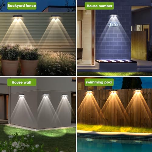 LIANGLOME Solar Fence Lights Outdoor - 2700/4000/6000K 3 Mode, Waterproof LED, Fence Light Solar Powered for Outside, Back...