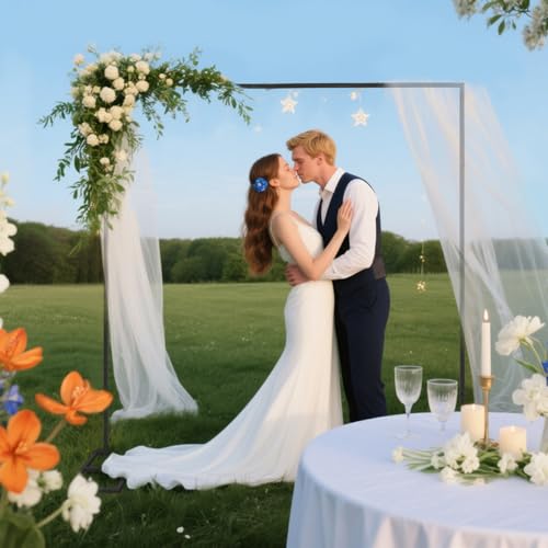 IKULE 6.6FT Black Metal Wedding Arches for Ceremony Square Balloon Arch Stand Rectangular Backdrop Stand for Anniversary B...