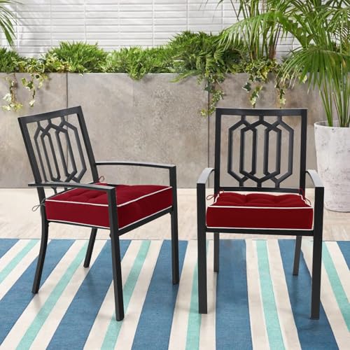 HARBOREST Outdoor Chair Cushions Set of 2, Tufted Patio Chair Cushions with Ties, Square Corner Outdoor Cushions for Patio...