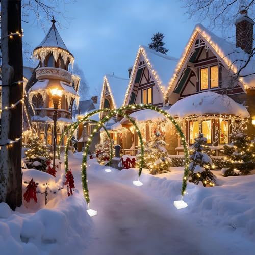 Janinka 3 Sets 10 FT Christmas Archway Outdoor LED String Lights Xmas Outdoor Arches Decor Xmas Arch Pathway Markers for H...