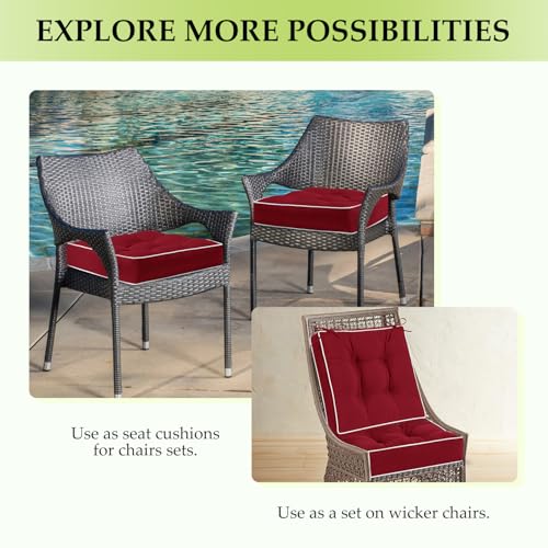 HARBOREST Outdoor Chair Cushions Set of 2, Tufted Patio Chair Cushions with Ties, Square Corner Outdoor Cushions for Patio...