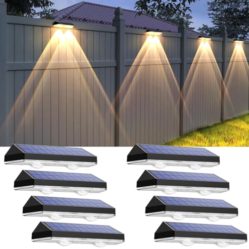 LIANGLOME Solar Fence Lights Outdoor - 2700/4000/6000K 3 Mode, Waterproof LED, Fence Light Solar Powered for Outside, Back...