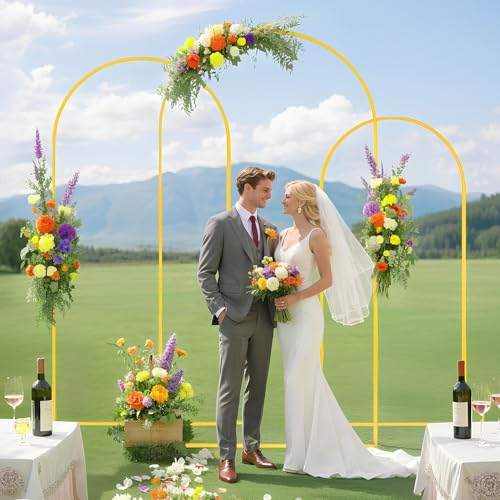 ROMANKAS Metal Arch Backdrop Stand and Cover Set 4&5&6ft Gold Arches Stands Dusty Blue Arch Covers Stretchy Backdrop Weddi...