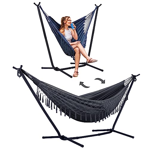 SUNCREAT 2-in-1 Hammocks Convertible Portable Double Hammock with Stand Included, Outdoor Hammock and Stand, Patented, Dar...