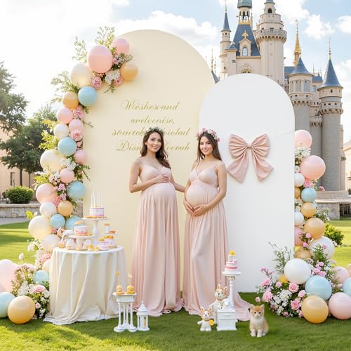 White and Beige Arch Backdrop Cover 7.2FT 6FT Wedding Arch Covers Set of 2 Arches Covers Stretchy Backdrop Spandex Fitted ...