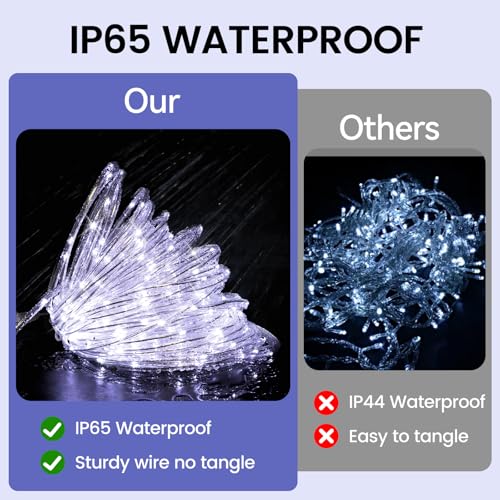 (New) Rope Lights, 33FT 100LED 8 Modes Outdoor Tube Lights, IP65 Weatherproof Copper Fairy String Lights for Garden Porch ...