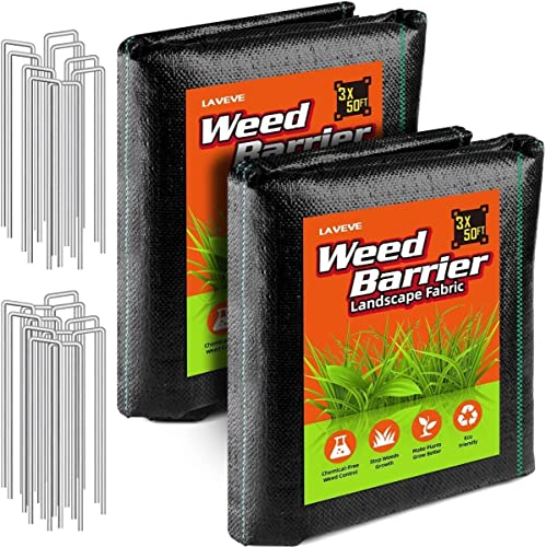 LAVEVE 3FT x 100FT Weed Barrier Landscape Fabric Heavy Duty, 3.2oz Premium Garden Ground Cover Mat for Weed Control, Garde...