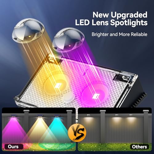 TECKNET Solar Fence Lights Outdoor 12 Pack, Warm White & 6 Colors & RGB, IP66 Waterproof LED Deck Light, Dusk to Dawn Fenc...