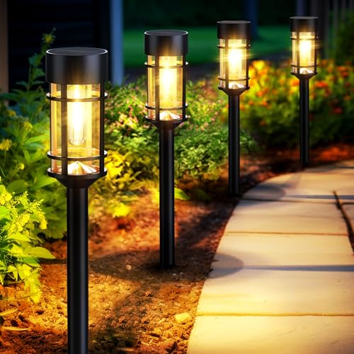 Mancra Solar Pathway Lights, 8 Pack LED Solar Lights Outdoor Waterproof, Glass Metal Garden Lighting for Yard Path Landsca...