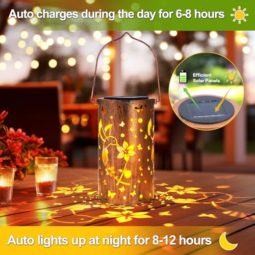 2 Pack Solar Lanterns Outdoor Waterproof Hummingbirds Birthday Gifts for Women Mom Grandma Garden Decor Hanging LED Decora...