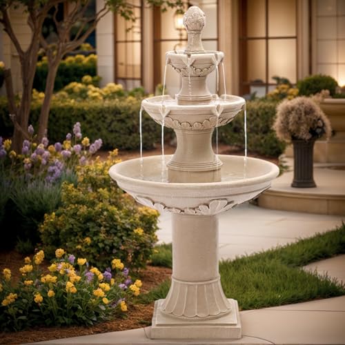 USSerenaY 3-Tiers Outdoor Water Fountains, 48.4" H Floor Backyard Garden Fountain, Water Feature Indoor with Pump, Outdoor...