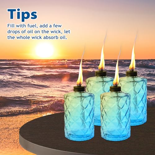 ZSPENG 4 Pack Blue Glass Garden Torch 12 oz Outdoor Torch Garden Décor,60-Inch Upgraded Citronella Torches with 3-Prong Gr...