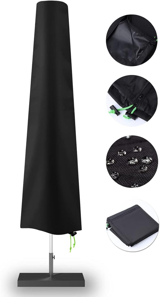 Patio Umbrella Cover - Waterproof Patio Parasol Covers with Zipper for 7ft to 11ft Outdoor Umbrellas Black