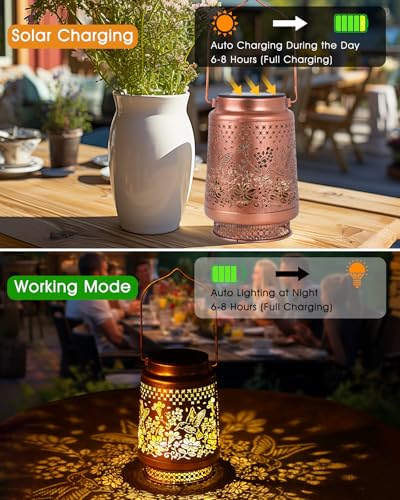 Solar Lanterns Outdoor Waterproof Decorative Garden Solar Lights Outdoor,Hanging Hollow Out Metal Ornaments Decor for Outs...