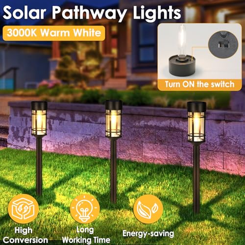 Mancra Solar Pathway Lights, 8 Pack LED Solar Lights Outdoor Waterproof, Glass Metal Garden Lighting for Yard Path Landsca...