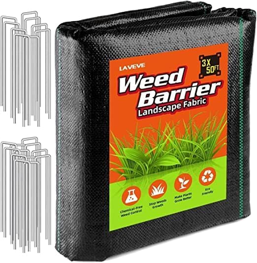 LAVEVE 3FT x 50FT Weed Barrier Landscape Fabric, 3.2oz Premium Heavy Duty Garden Cloth, Ground Cover for Gardening, Farmin...