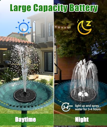 SZMP Solar Water Fountain Upgraded 100% Glass Panel, 3.5W Solar Powered Fountains Built-in 2000 Battery with 7 Nozzle & 4 ...