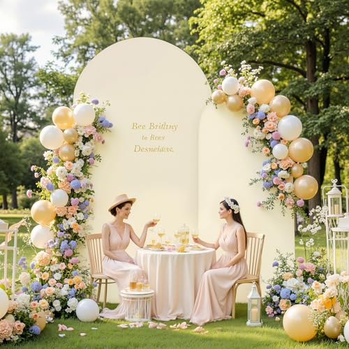 White and Beige Arch Backdrop Cover 7.2FT 6FT Wedding Arch Covers Set of 2 Arches Covers Stretchy Backdrop Spandex Fitted ...