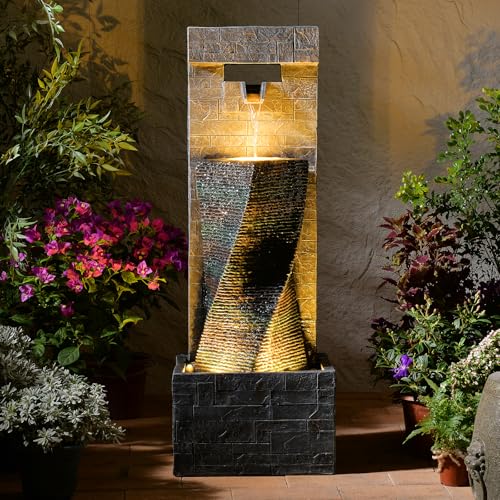 KAISOKU 39.8" H Large Modern Indoor Water Fountains Floor Standing Waterfall Fountain for Indoor or Outdoor with LED Light...