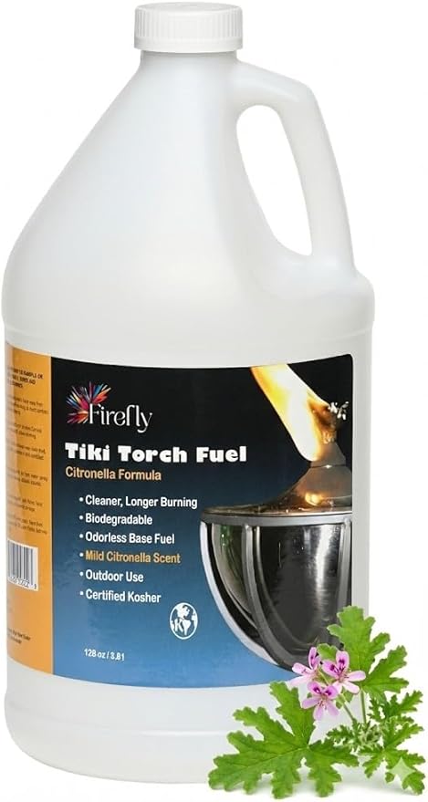 Firefly Fuel Tiki Torch Fuel – Clean-Burning Outdoor Lamp Oil for Tiki Torches and Lanterns. Low Smoke, Citronella Formul...