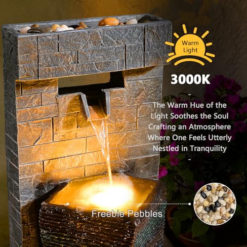 KAISOKU 39.8" H Large Modern Indoor Water Fountains Floor Standing Waterfall Fountain for Indoor or Outdoor with LED Light...