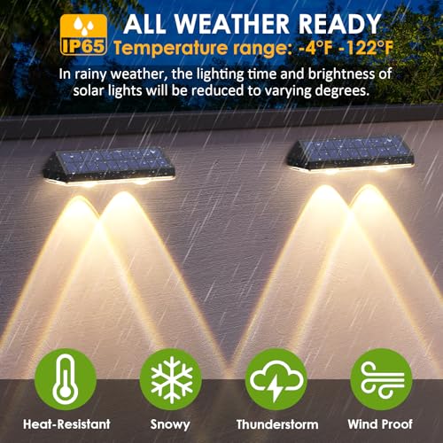 LIANGLOME Solar Fence Lights Outdoor - 2700/4000/6000K 3 Mode, Waterproof LED, Fence Light Solar Powered for Outside, Back...