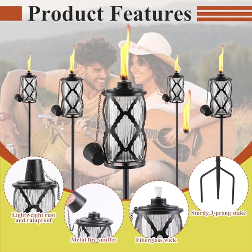 MQKIWAO 4 Pack Glass Citronella Torches, 16 oz Garden Torches for Outside, 55 inch Outdoor Clear Glass Citronella Torches ...