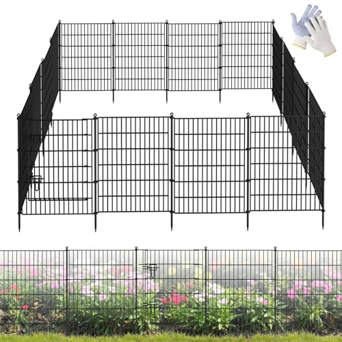 GDKASRNY 16 Panels Garden Fence,Rustproof Metal Fence Panels - 32in (H)×37.8ft (L) Garden Fencing Animal Barrier with Gat...