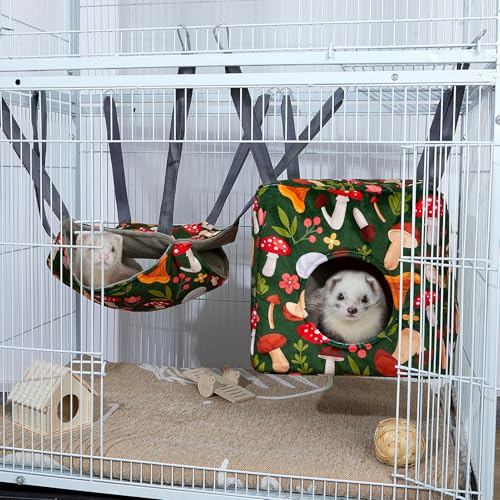 Glittme Ferret Hammock 4 Pack Ferrets Cage Accessories Washable Rat Hammock on Ferrets Cage Soft Guinea Pig hammocks for R...