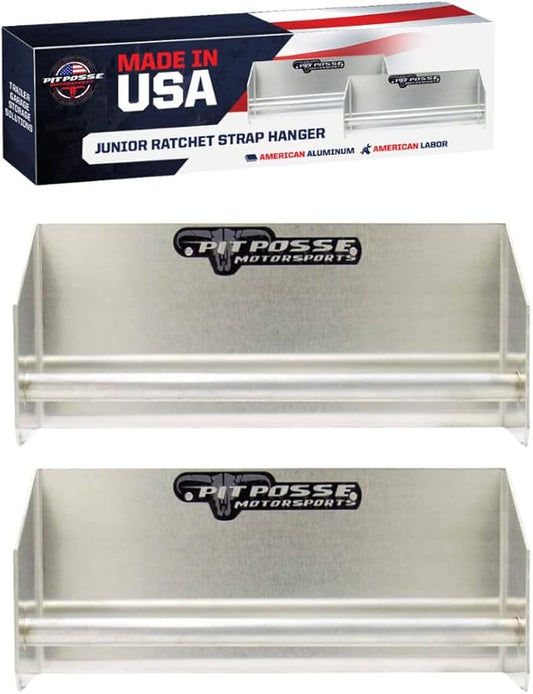 Pit Posse 442 Garage/Trailer Storage Organizers - Set of 2 Tie Down Hangers - Aluminum Junior Ratchet Strap Rack Holder - ...