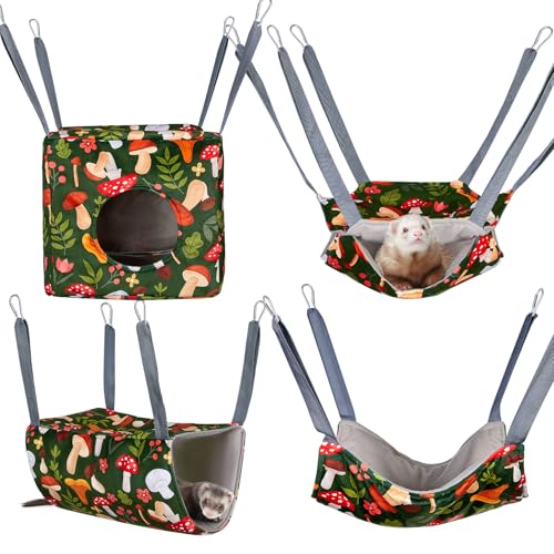 Glittme Ferret Hammock 4 Pack Ferrets Cage Accessories Washable Rat Hammock on Ferrets Cage Soft Guinea Pig hammocks for R...